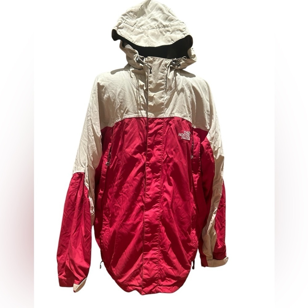 The North Face Men’s Red White Hooded Waterproof Windbreaker Jacket Size Medium